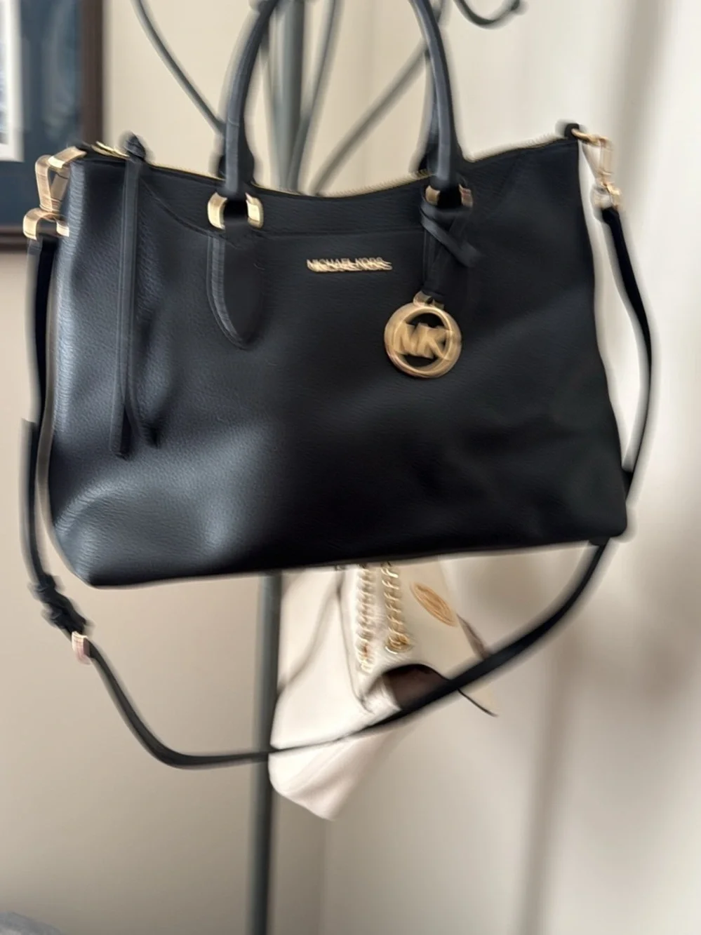 Michael Kors Black Leather Satchel with Gold Hardware